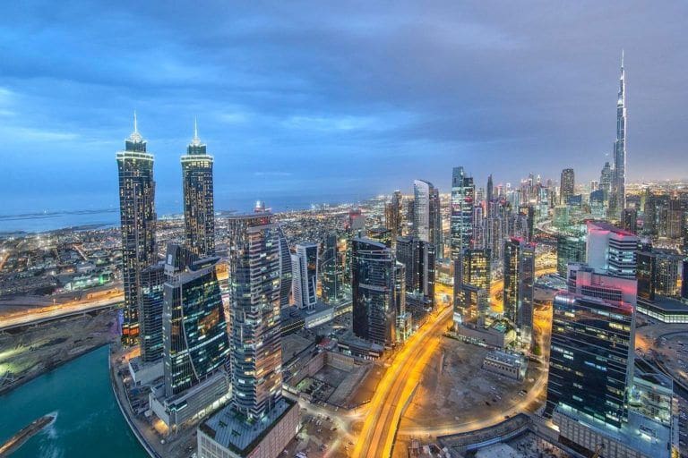 Dubai 2040 Masterplan aerial cityscape showing five urban centres across Downtown Dubai Business Bay Dubai Marina and Dubai Silicon Oasis