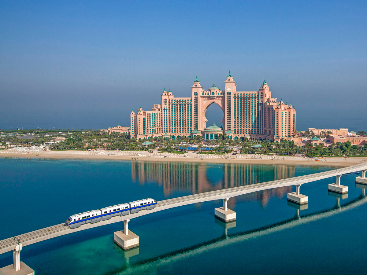 Palm Jumeirah Gateway Station of the Palm Monorail connecting residents to the Dubai Tram and Dubai Metro transport network