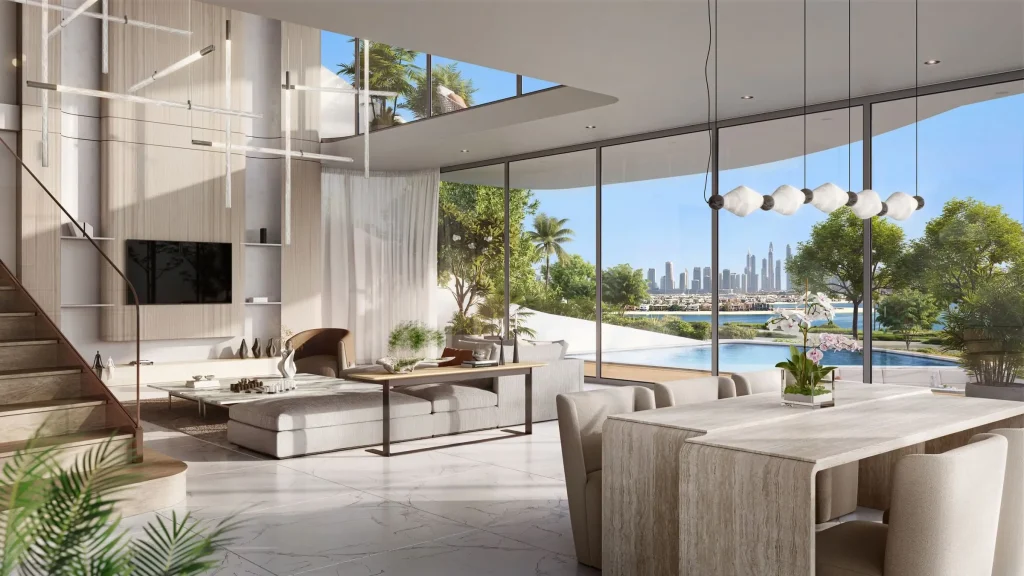 Beach Mansion Living Dining in Bella by Passo by BEYOND Developments in West Crescent, Palm Jumeirah Dubai