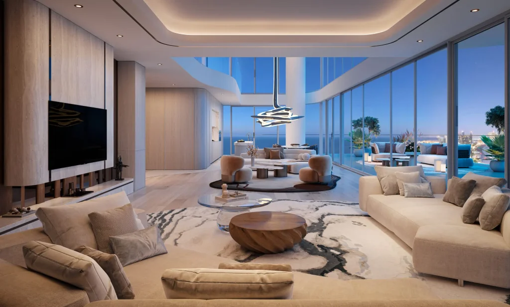 Penthouse Living Dining in Bella by Passo by BEYOND Developments in West Crescent, Palm Jumeirah