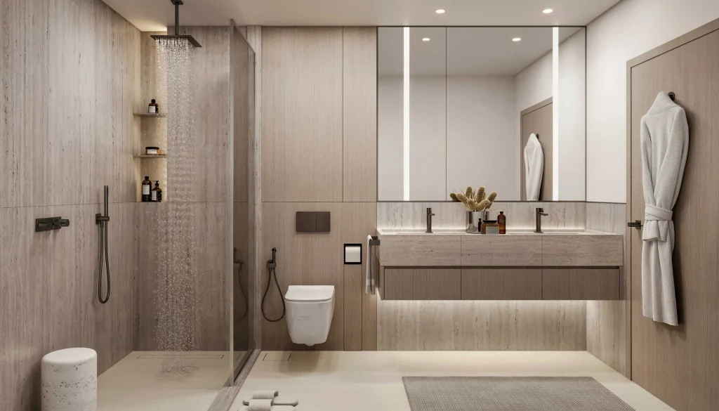 bathroom in an apartment at Eltiera Views by Ellington Properties, Jumeirah Islands, Dubai