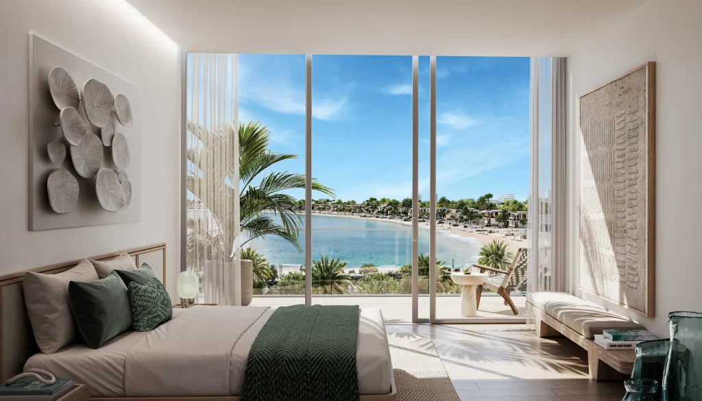 bedroom with sea view at Palm Central Private Residences by Nakheel in Palm Jebel Ali, Dubai