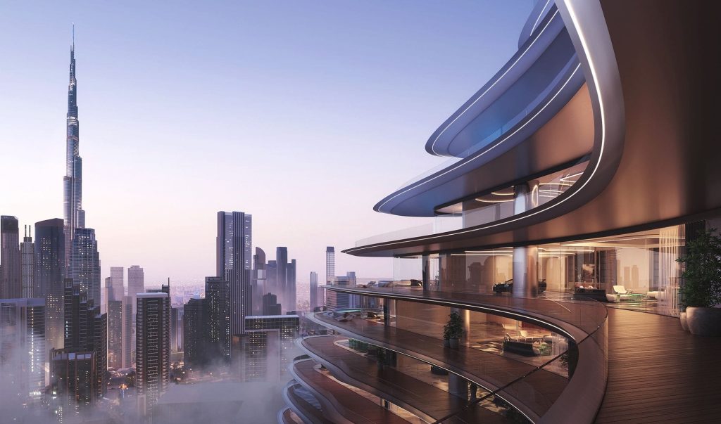 burj khalifa view from the balacony of Bugatti Residences by Binghatti in Business Bay Dubai
