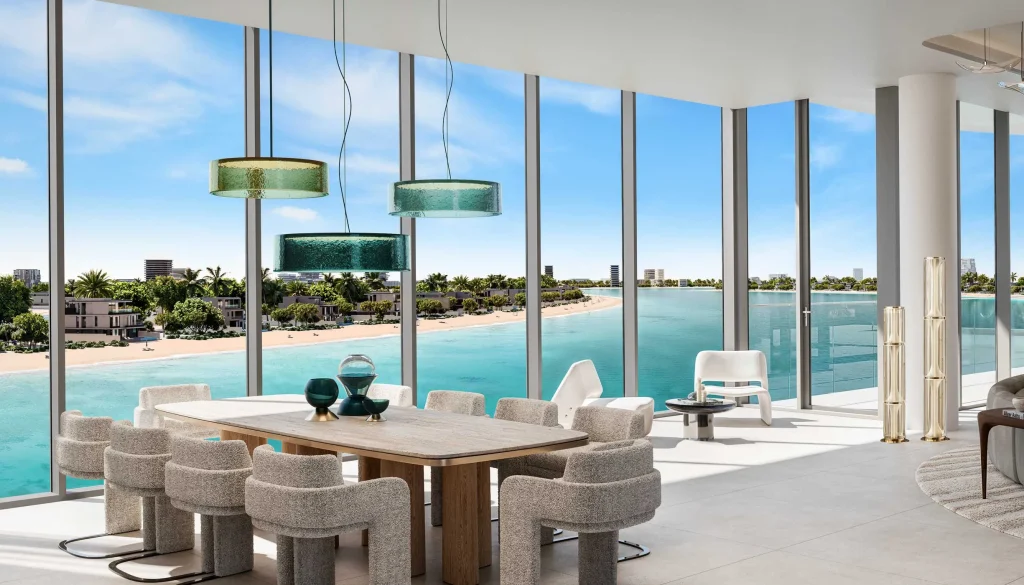 dining area with sea view at Palm Central Private Residences by Nakheel in Palm Jebel Ali, Dubai