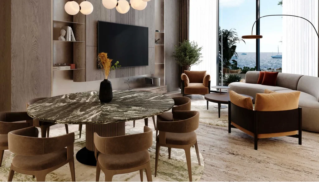 dining room at LIV Oceanside by LIV Developers in Dubai Islands Dubai