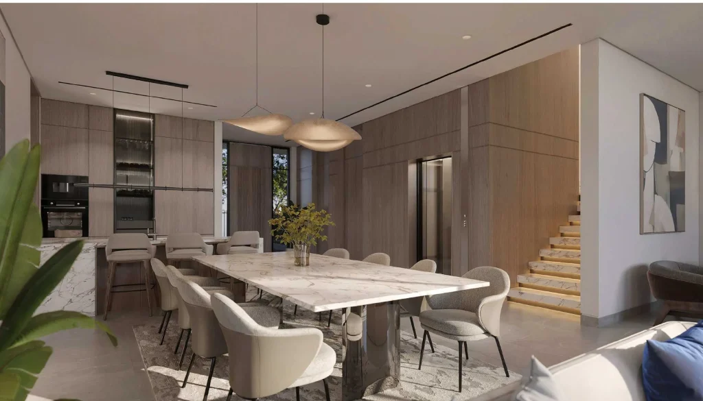 dining room in Pinewood Estate Homes by Wasl at Jumeirah Golf Estates, Dubai