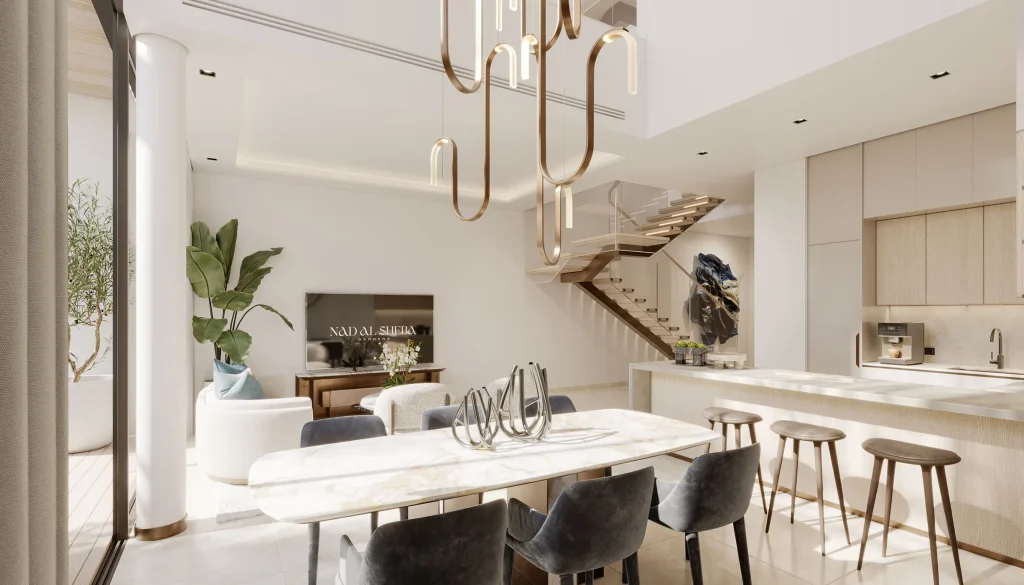 dining room in a luxury villa at Nad Al Sheba Gardens Phase 11 by Meraas