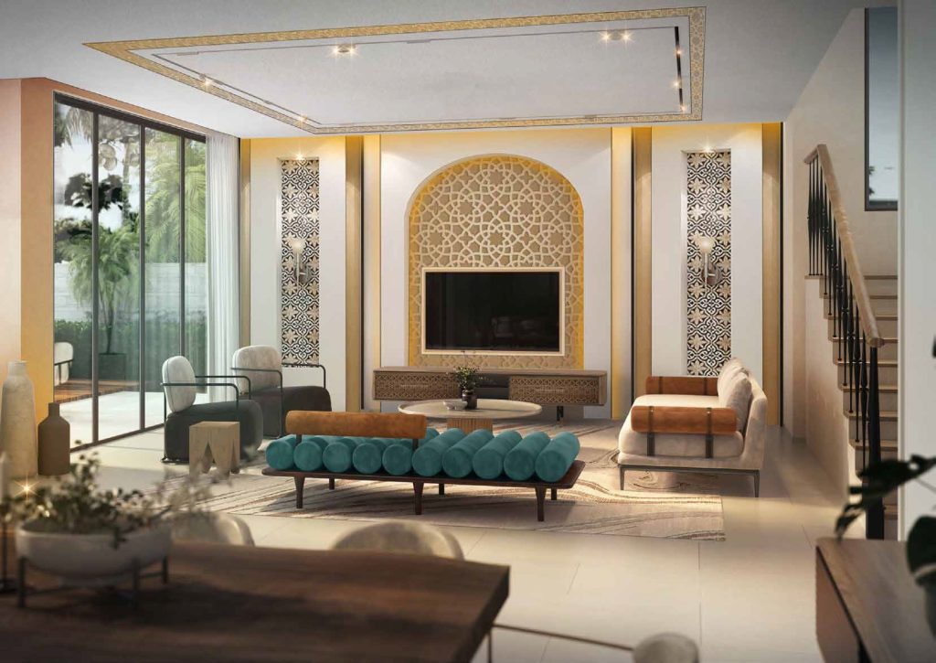 interior design of a living area in a villa at Morocco at DAMAC Lagoons by DAMAC Properties