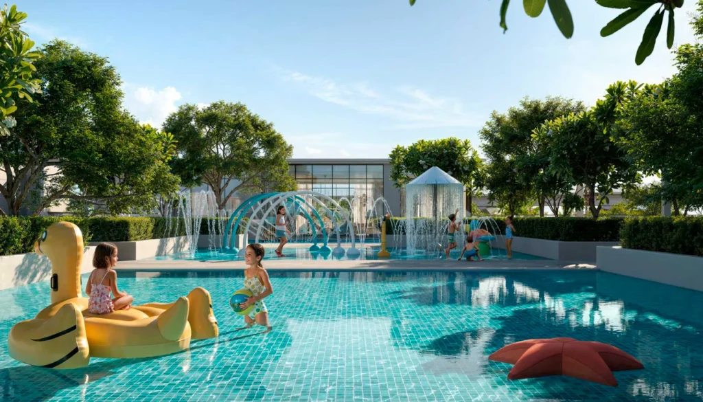kids area and pools at Lyvia by Palace Emaar in Dubai Creek Harbour