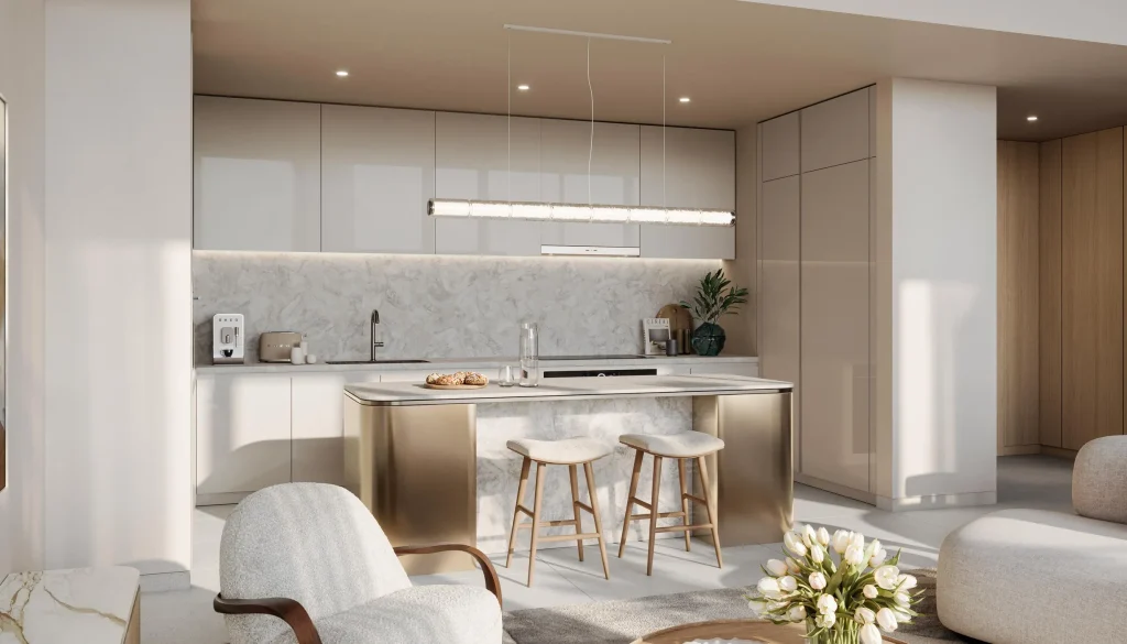 kitchen at Palm Central Private Residences by Nakheel in Palm Jebel Ali, Dubai