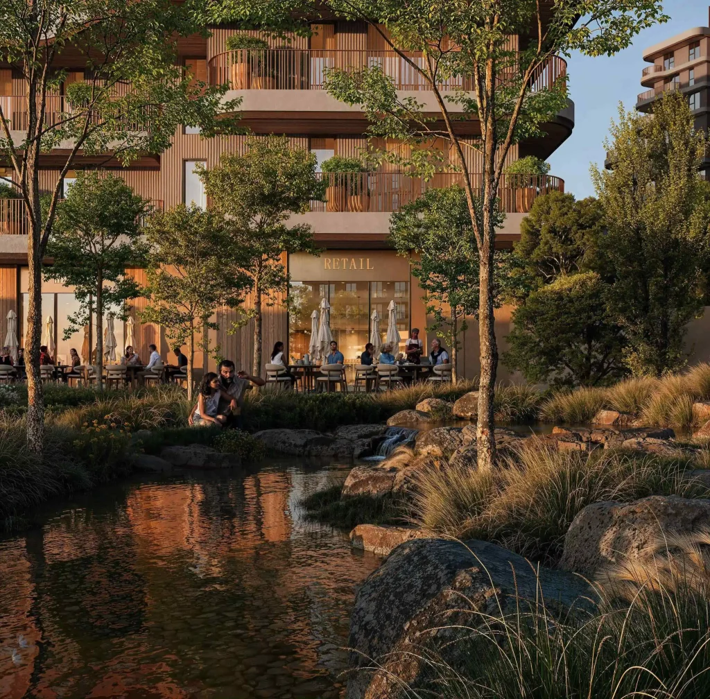 landscape overview in the Wilds Residences by Aldar Properties in Dubailand, Dubai