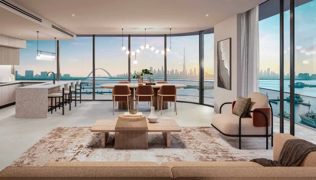living and dining area interior design at LIV Oceanside by LIV Developers in Dubai Islands Dubai