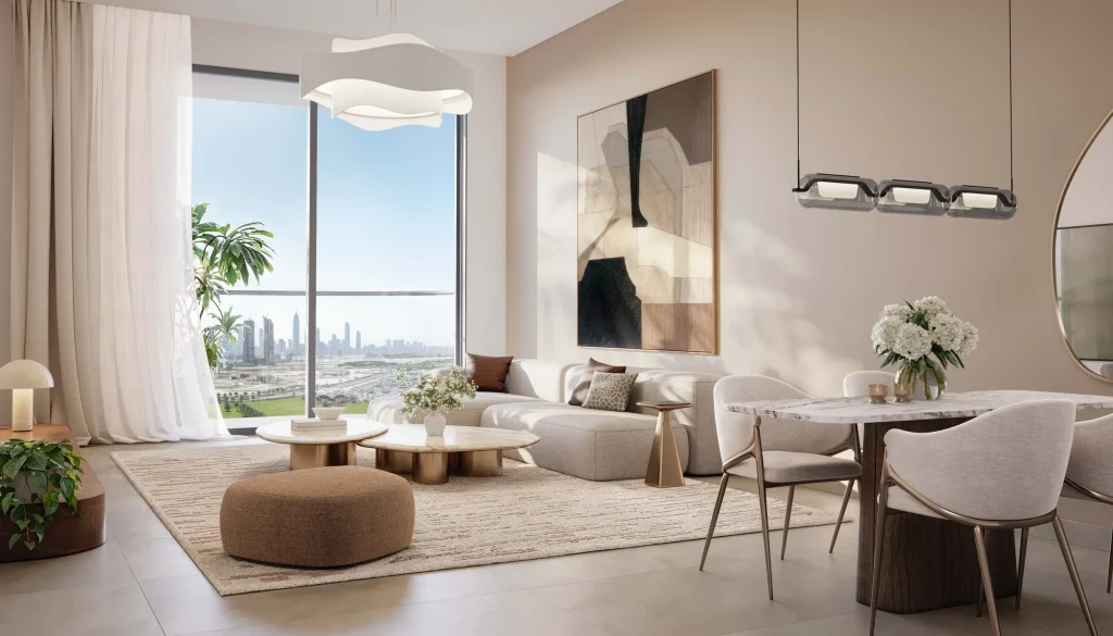 living and dining room at The Edit at in Dubai Design District (d3) by Meraas