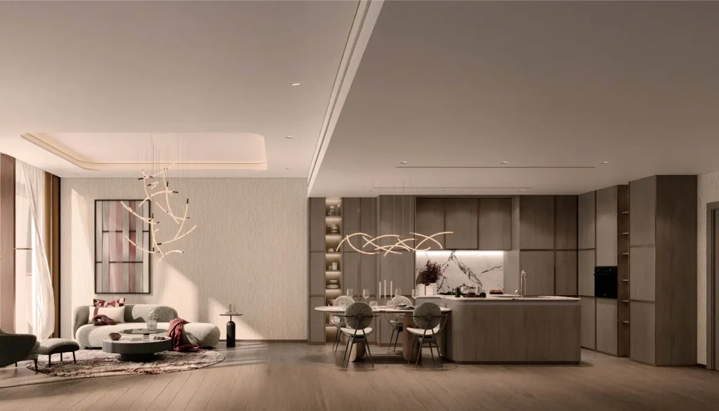 living and dining room at The Symphony by Imtiaz, Meydan Horizon, MBR City, Dubai