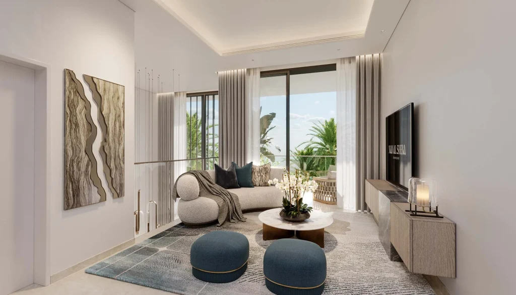 living room at Nad Al Sheba Gardens Phase 11 in Meydan by Meraas, Dubai