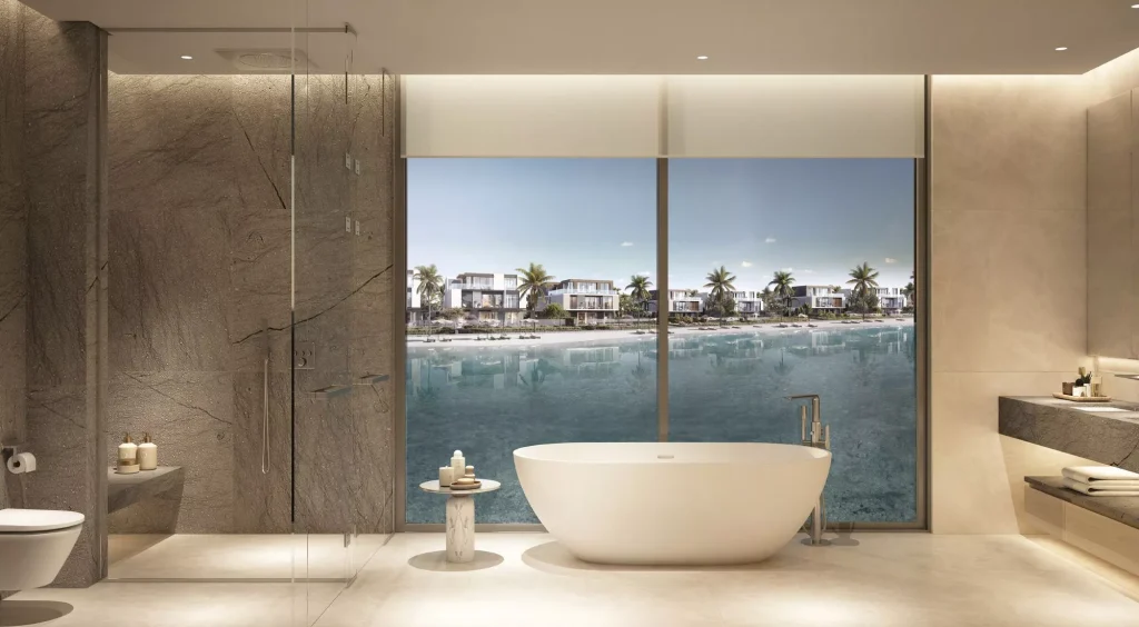luxury bathroom in a villa at Lakeshore at The Sanctuary in MBR city by Ellington Properties
