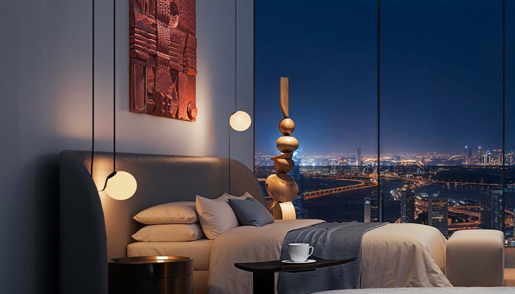 luxury bedroom in Inaura Hotels & Residences by ARADA, Downtown Dubai
