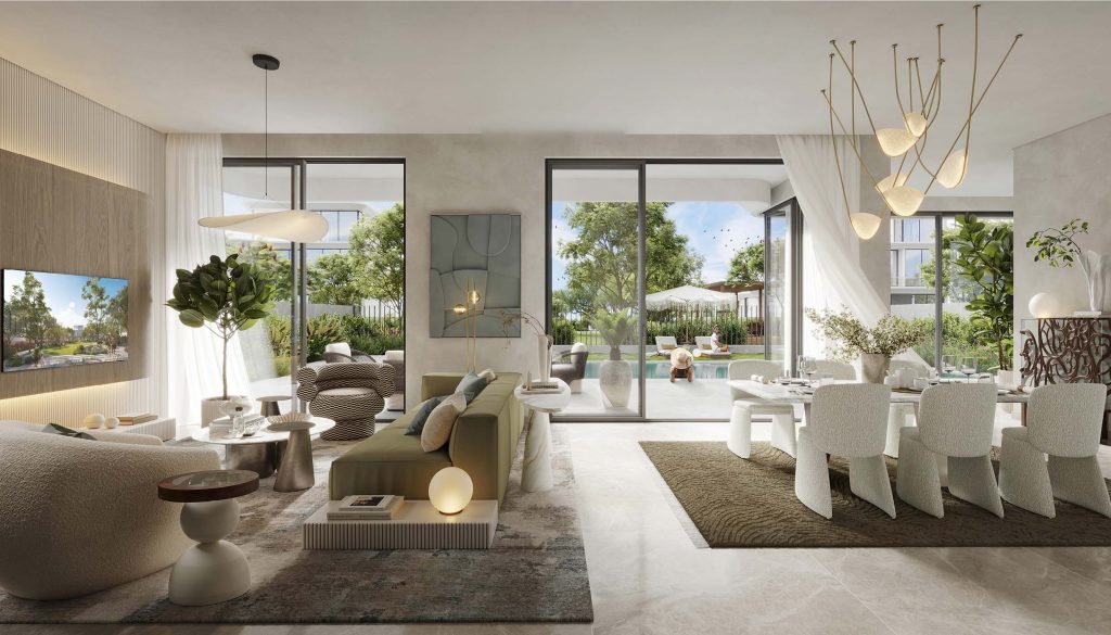 luxury living and dining room at Park Gate 2 by Emaar in Dubai Hills Estate