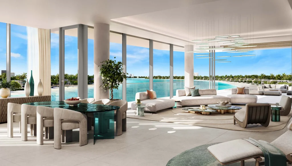 luxury specious dining and living sea view room at Palm Central Private Residences by Nakheel in Palm Jebel Ali, Dubai