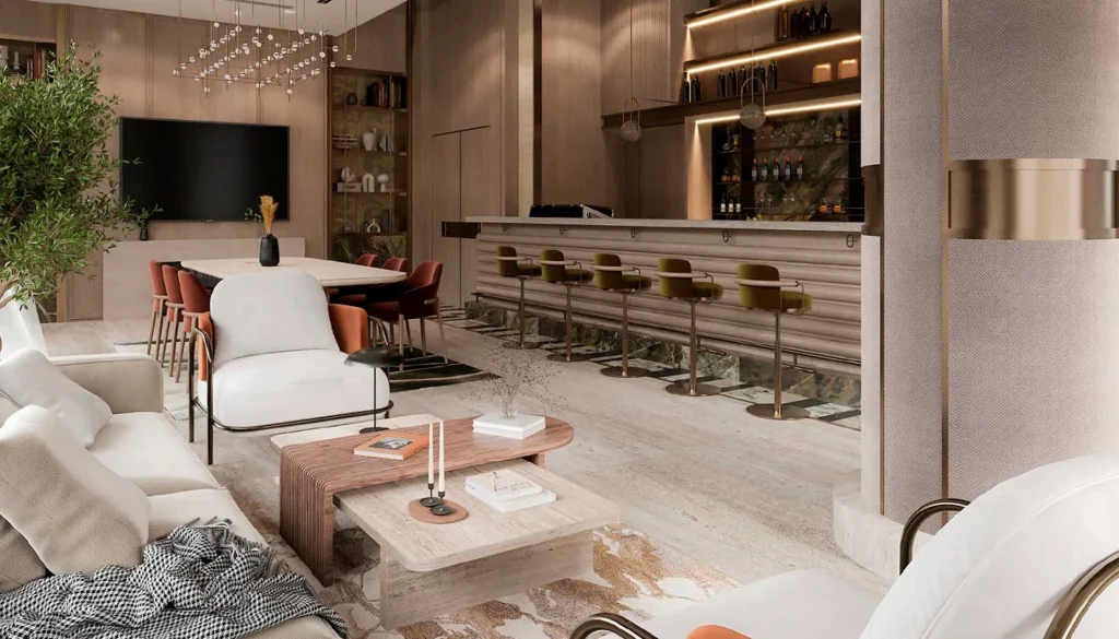 modern living room design at LIV Oceanside by LIV Developers in Dubai Islands Dubai