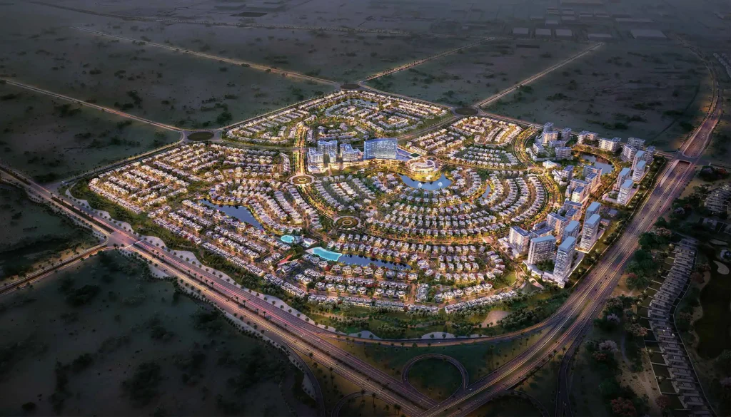 night top view of Hayat by Dubai South Properties in Dubai