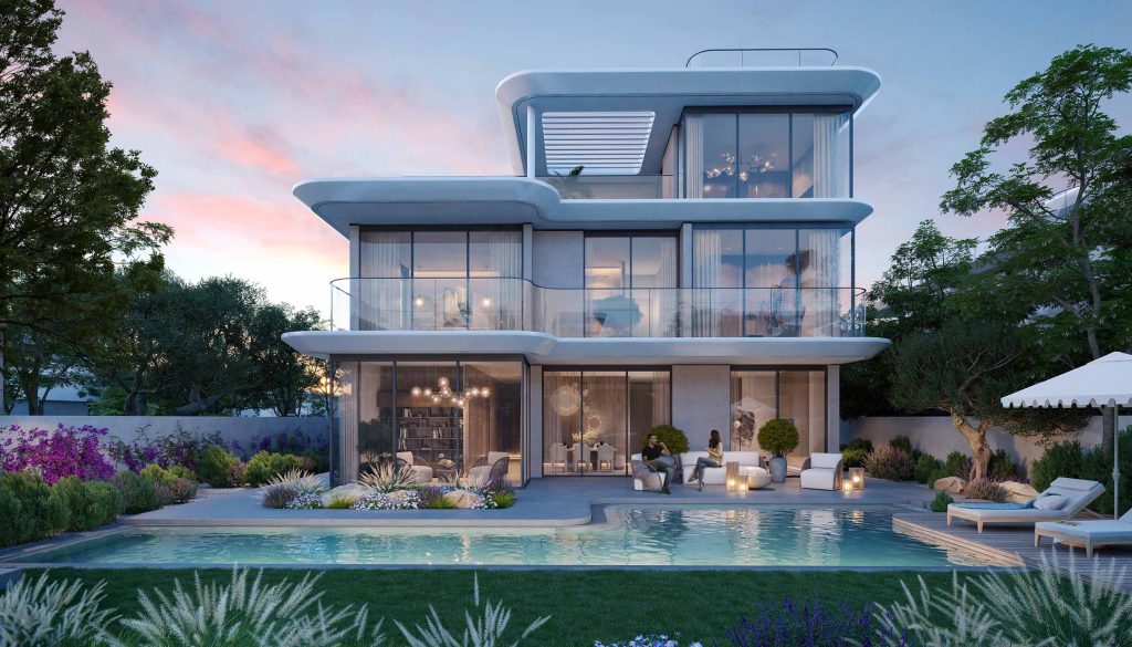 night view of a luxury villa a t Dubai Hills Estate