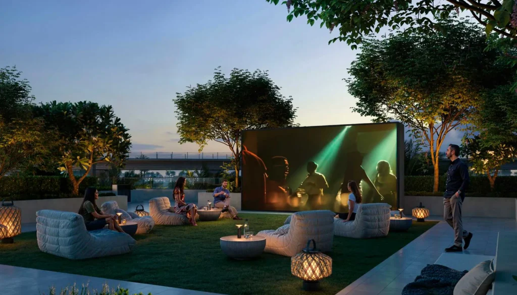 outdoor cinema area at Lyvia by Palace Emaar in Dubai Creek Harbour
