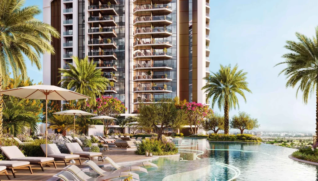 pool relax area in Eltiera Views by Ellington Properties, Jumeirah Islands, Dubai
