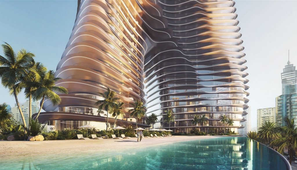 private sandy pool in Bugatti Residences by Binghatti in Business Bay Dubai