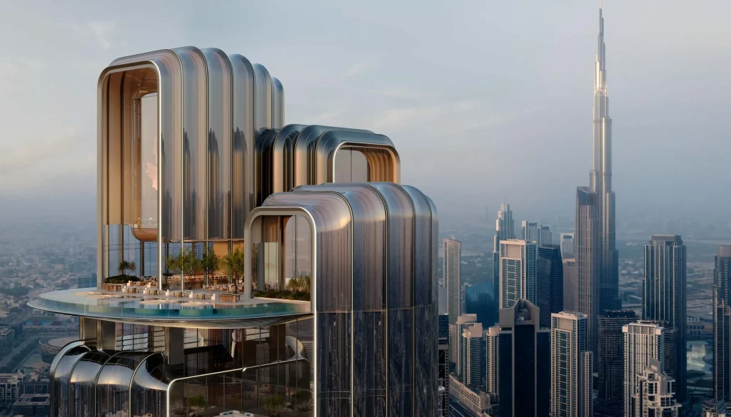 side view of burj khalifa and LUMENA ALTA by Omniyat in Business Bay Dubai