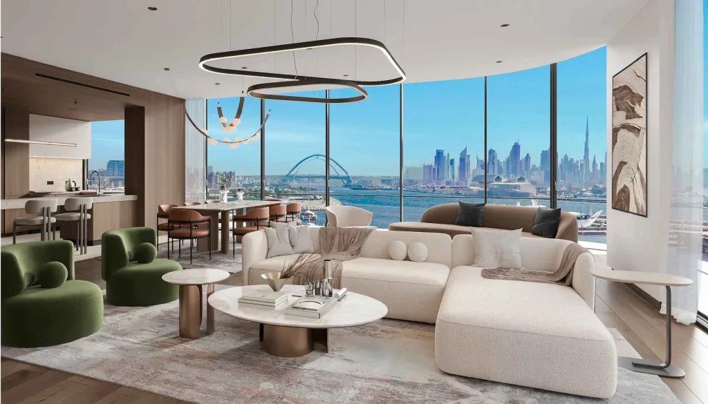 specious living room with burg khalifa view at LIV Oceanside by LIV Developers in Dubai Islands Dubai