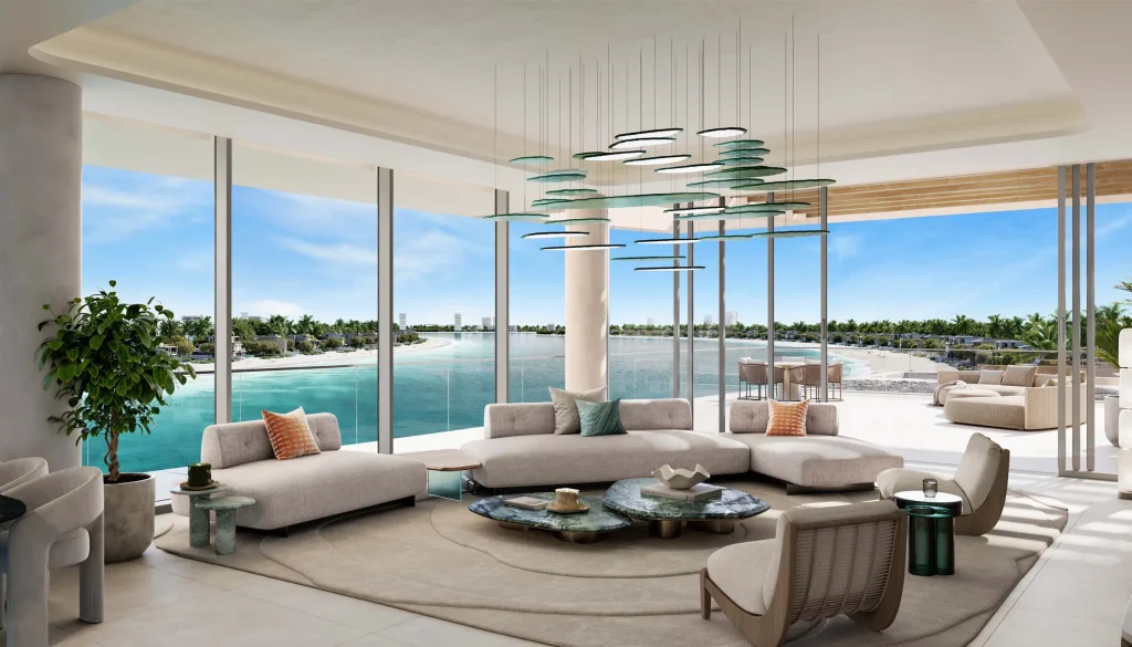 specious living sea view room at Palm Central Private Residences by Nakheel in Palm Jebel Ali, Dubai