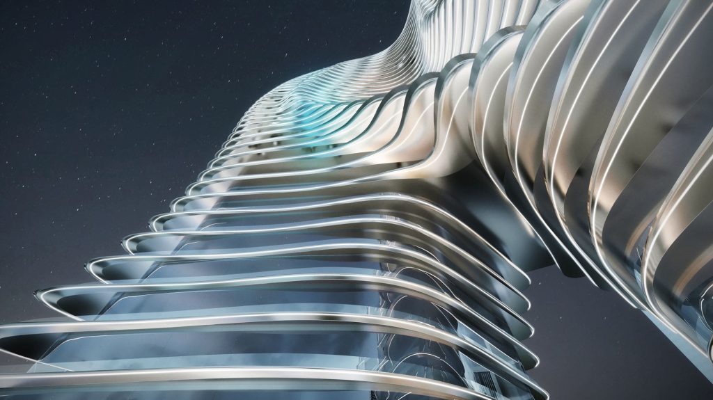 the exterior design of Bugatti Residences by Binghatti in Business Bay Dubai