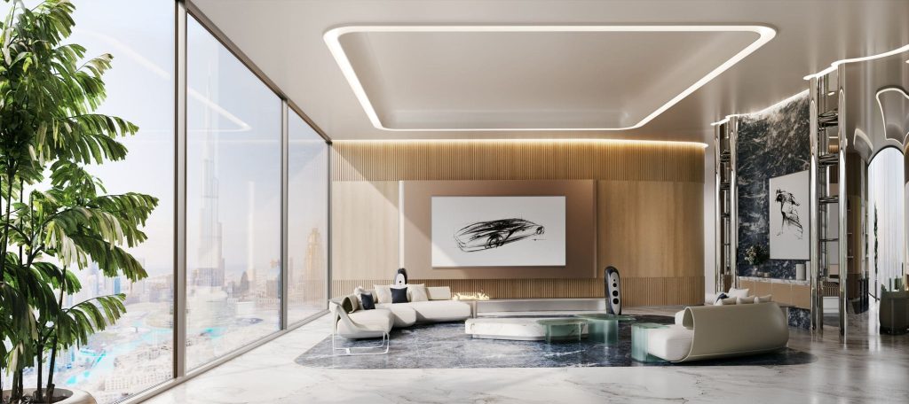 the lobby at Bugatti Residences by Binghatti in Business Bay Dubai